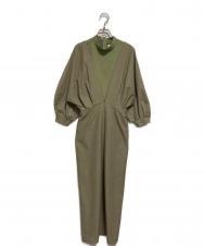 AMERI (アメリ) MEDI OFF SHOULDER PUFF SLEEVE DRESS ベージュ×カーキ サイズ:FREE