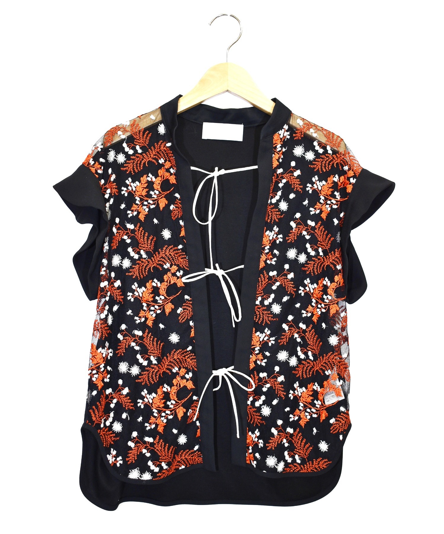 中古 古着通販 Mame Kurogouchi マメ クロゴウチ ペディセルレースフレンチスリーブブラウス ブラック レッド サイズ 1 Mm19aw Sh702 Pedicel Lace French Sleeves Shirt ブランド 古着通販 トレファク公式 Trefac Fashion