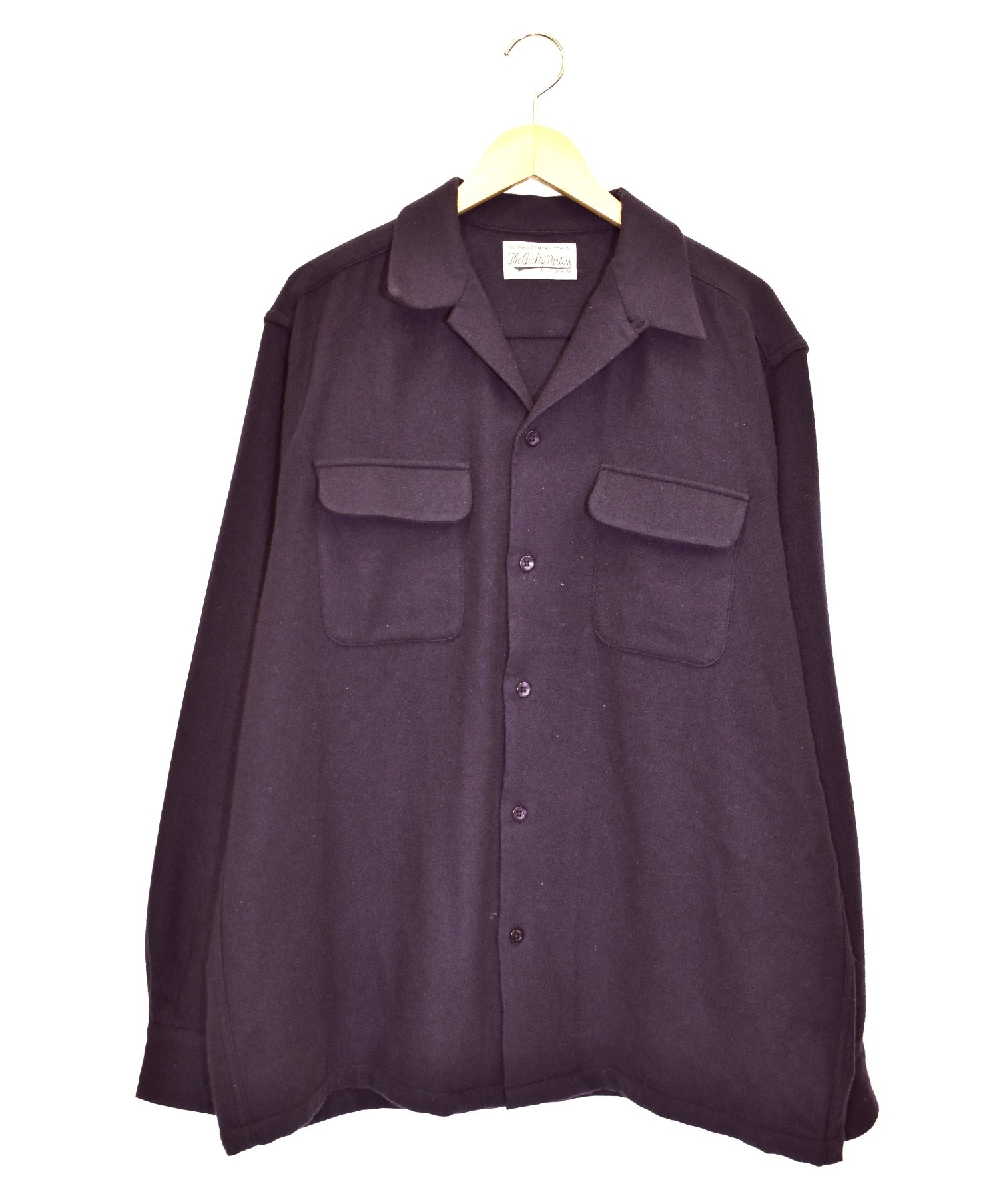 【中古・古着通販】WACKO MARIA (ワコマリア) ウールオープンカラーシャツ ネイビー サイズ:XXL WOOL OPEN