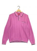SUPREME（）の古着「ストライプリブロングスリーブニットポロシャツ」｜ピンク