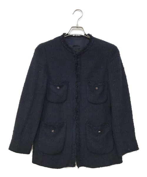 ANAYI（アナイ）ANAYI (アナイ) ミックスツィードノーカラーハーフ ジャケット ネイビー サイズ:38の古着・服飾アイテム