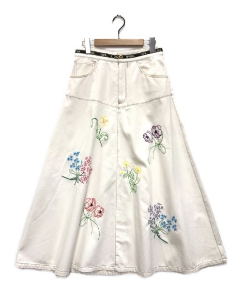 MUVEIL（ミュベール）MUVEIL (ミュベール) フラワー刺繍デニムスカート ホワイト サイズ:38の古着・服飾アイテム