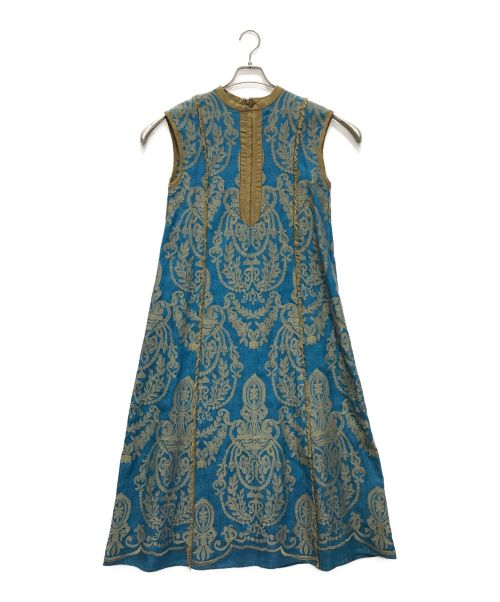 Ameri（アメリ）AMERI (アメリ) DAMASK EMBROIDERY LINEN DRESS ブルー サイズ:Sの古着・服飾アイテム