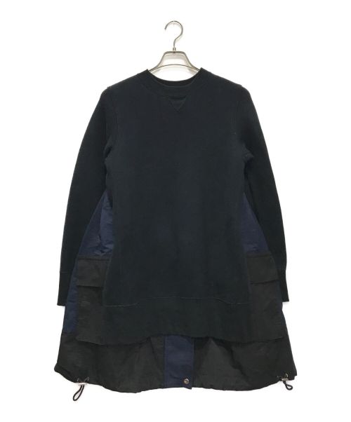 sacai（サカイ）sacai (サカイ) 異素材 切替 グログラン スポンジ ドッキング ナイロン スウェット ワンピース ブラック サイズ:3の古着・服飾アイテム
