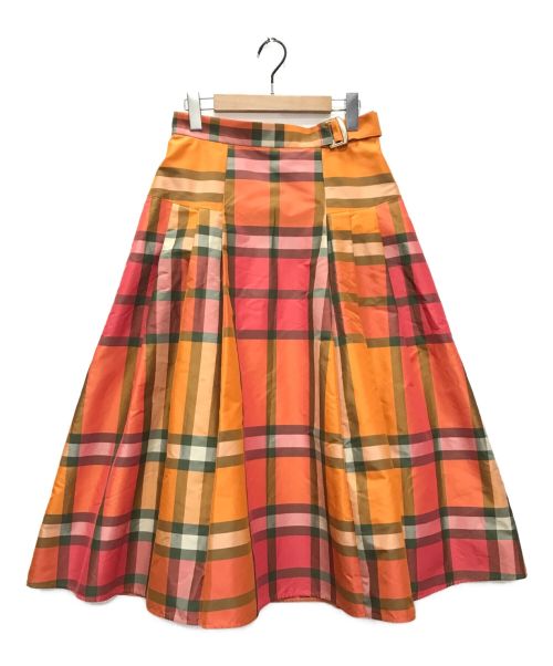 ANAYI（アナイ）ANAYI (アナイ) チェックタックフレア スカート オレンジ サイズ:38の古着・服飾アイテム