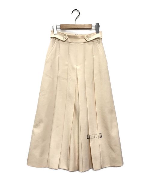 GUCCI（グッチ）GUCCI (グッチ) ロゴ プリーツ キュロット パンツ ベージュ サイズ:36の古着・服飾アイテム