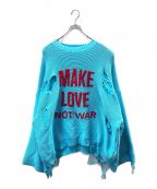 TTT MSWティー）の古着「Make Love Over Size Damage Knit」｜ブルー