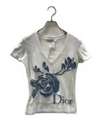 Christian Diorクリスチャン ディオール）の古着「デニムローズ&ロゴTシャツ」｜ホワイト