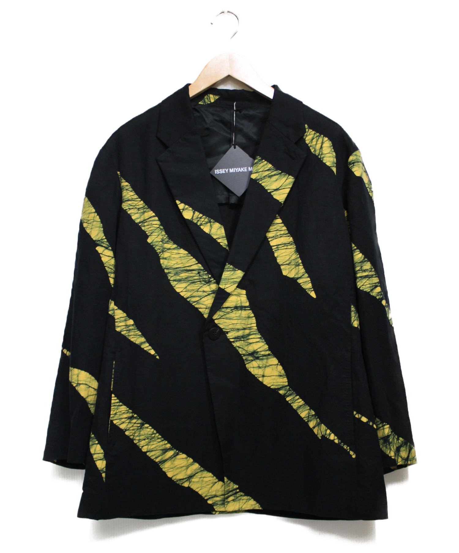 中古 古着通販 Issey Miyake Men イッセイミヤケメン Windプリントシングルボタンブレザー ブラック イエロー サイズ 2 未使用品 ブランド 古着通販 トレファク公式 Trefac Fashion