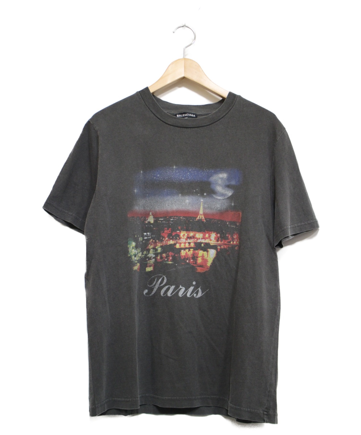 BALENCIAGA (バレンシアガ) ヴィンテージ加工PARISプリントTシャツ グレー サイズ:S