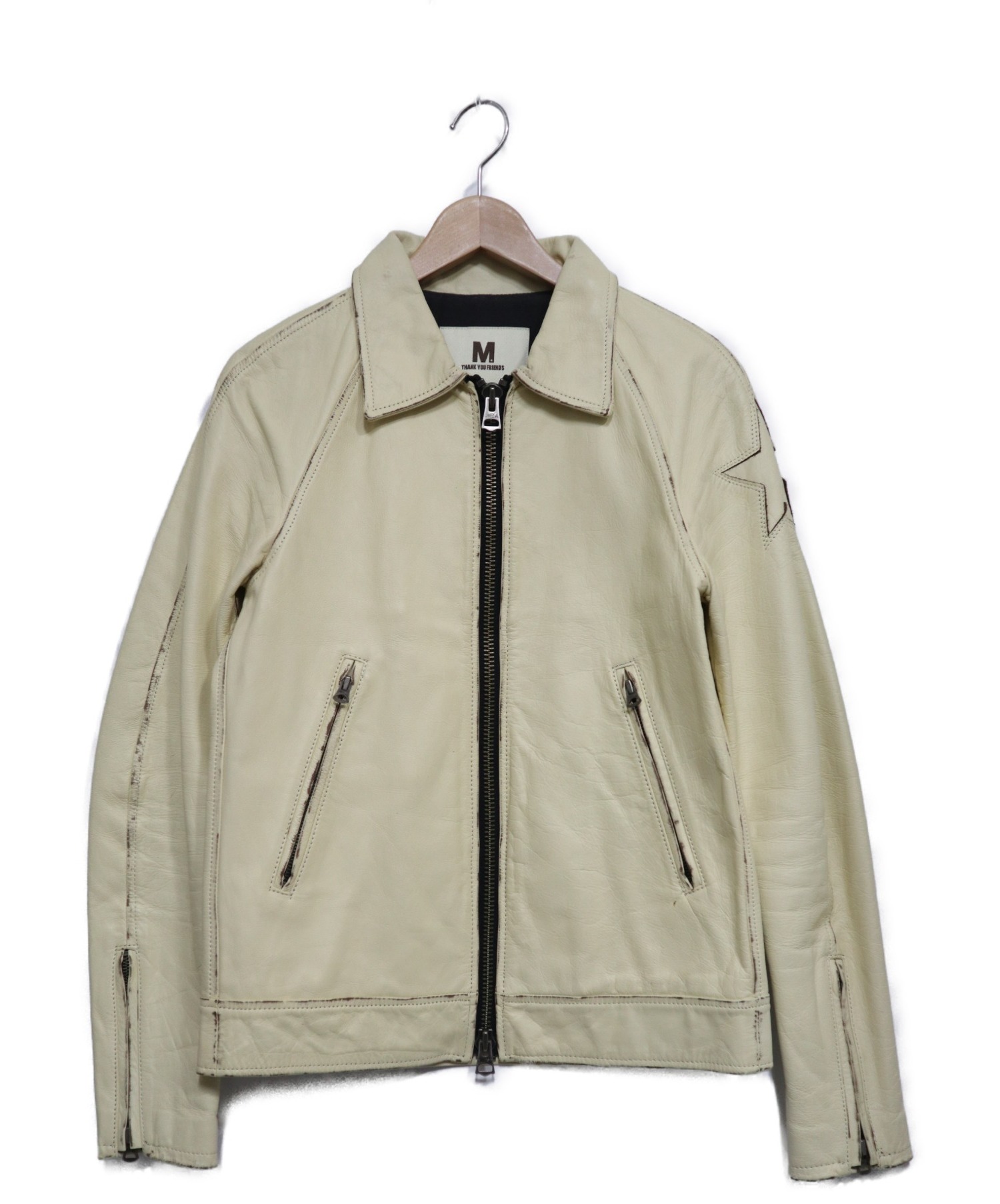 宇宙の香り M Thank you Friends シンサレート 袖レザー ライダース