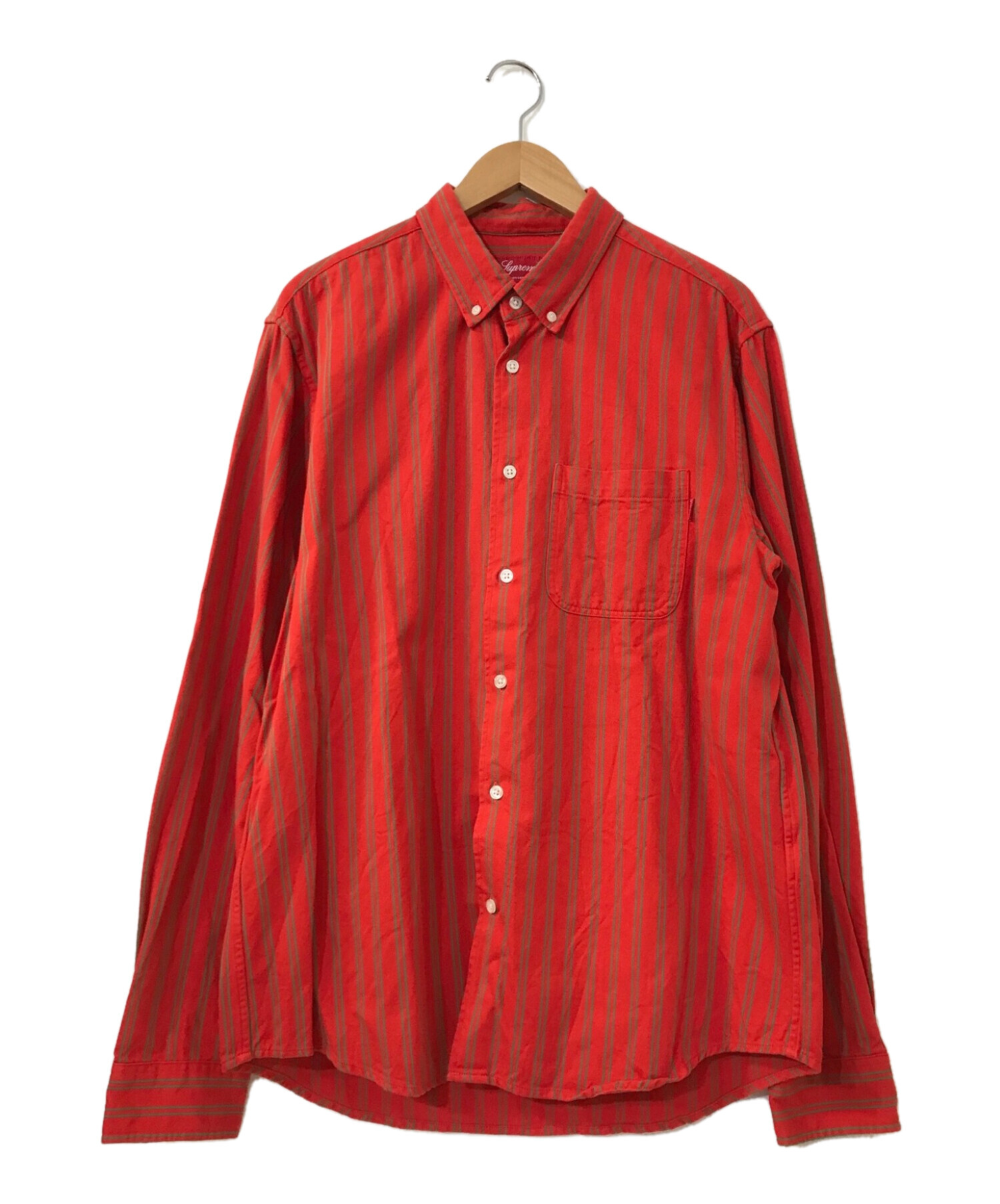 【中古・古着通販】SUPREME (シュプリーム) Stripe Twill Shirt レッド サイズ:L｜ブランド・古着通販 トレファク