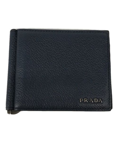 PRADA（プラダ）PRADA (プラダ) マネークリップ二つ折り財布 ネイビーの古着・服飾アイテム