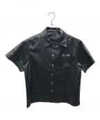LAST NESTラストネスト）の古着「embroidered leather shirts」｜ブラック