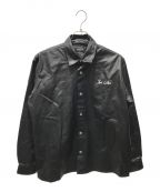 LAST NESTラストネスト）の古着「leather embroidered shirts」｜ブラック