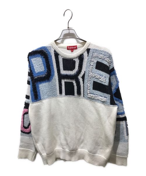 SUPREME（シュプリーム）SUPREME (シュプリーム) Chenille Logo Sweater ホワイト×ブルー サイズ:Mの古着・服飾アイテム