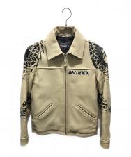 AVIREX (アヴィレックス) レザートラッカージャケット ハンドペイント 龍 蛇 ベージュ サイズ:S