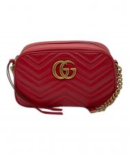 GUCCI (グッチ) チェーンショルダーバッグ GGマーモント レッド