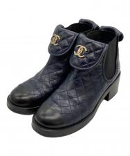 CHANEL (シャネル) ターンロックサイドゴアショートブーツ ネイビー サイズ:37