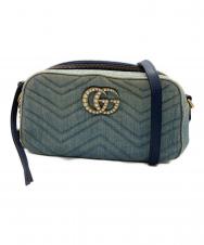 GUCCI (グッチ) GGマーモント キルティングデニムショルダーバッグ ブルー