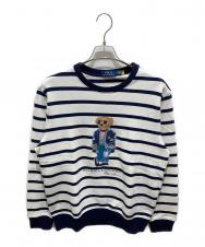 POLO RALPH LAUREN (ポロ・ラルフローレン) ボーダー柄ポロベア フリース スウェットシャツ ネイビー×ホワイト サイズ:M