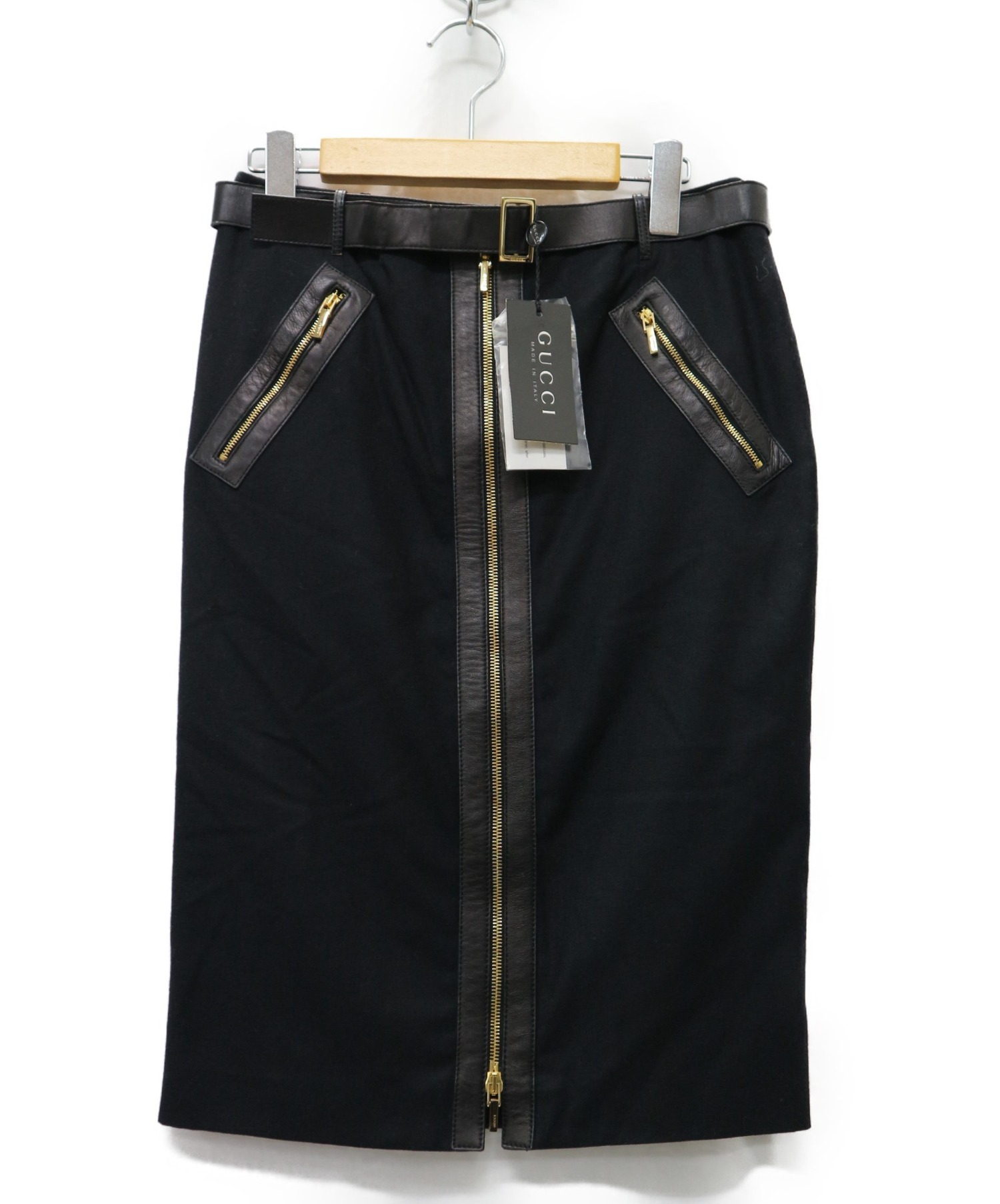 中古 古着通販 Gucci グッチ ベルト付 レザーフロントジップスカート ブラック サイズ 40 ブランド 古着通販 トレファク公式 Trefac Fashion