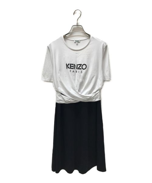 KENZO（ケンゾー）KENZO (ケンゾー) MIX WOVEN CROSSED T－SHIRT DRES カットソーワンピース ホワイト×ブラック サイズ:Sの古着・服飾アイテム