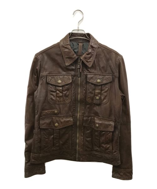massimo Dutti（マッシモドゥッティ）massimo Dutti (マッシモドゥッティ) Tumbled leather jacket with pockets レザージャケット ブラウン サイズ:Mの古着・服飾アイテム