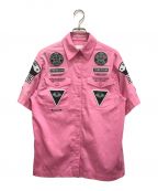 BURBERRY LONDONバーバリー ロンドン）の古着「Cotton Badge Applique Shirt（コットンバッジアップリケシャツ）」｜ピンク