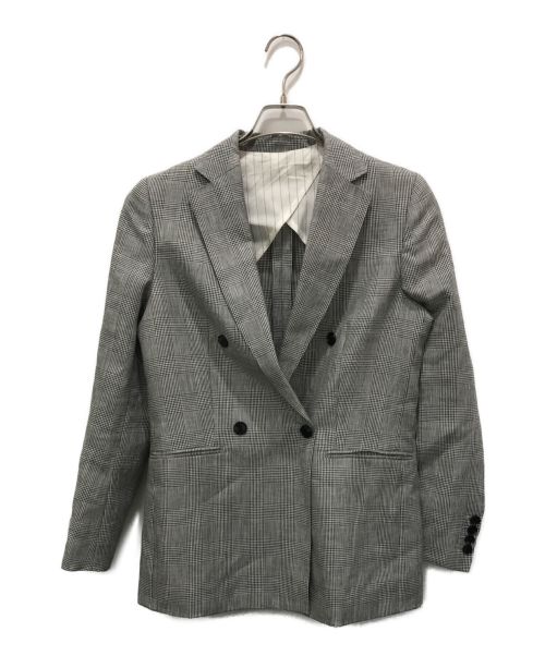 23区（ニジュウサンク）23区 (ニジュウサンク) ウールリネンプラッド テーラードジャケット グレー サイズ:40の古着・服飾アイテム