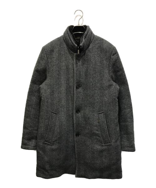 MOORER（ムーレー）MOORER (ムーレー) ウールヘリンボーン柄ファー付立ち襟コート グレー サイズ:48の古着・服飾アイテム