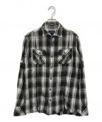 BURBERRY BLACK LABELバーバリーブラックレーベル）の古着「襟ワイヤーホース刺繍チェックシャツ」｜ブラック