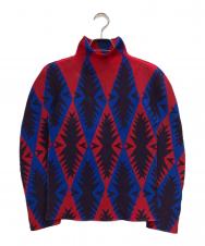 ISSEY MIYAKE (イッセイミヤケ) 総柄 ハイネックプリーツカットソー レッド×ブルー サイズ:不明(実寸参照)