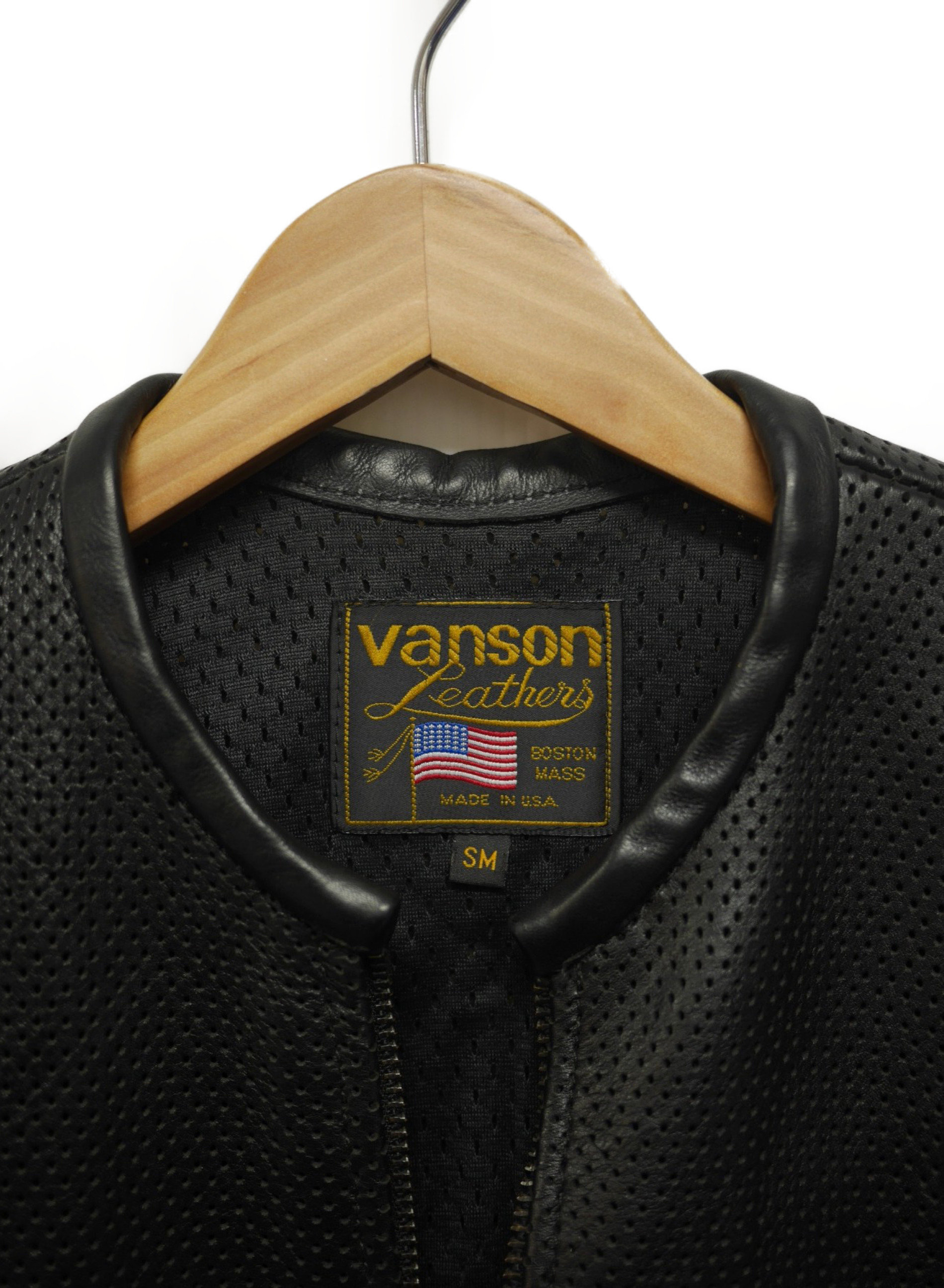 VANSON (バンソン) パンチング半袖レザージャケット ブラック サイズ:SM USA製