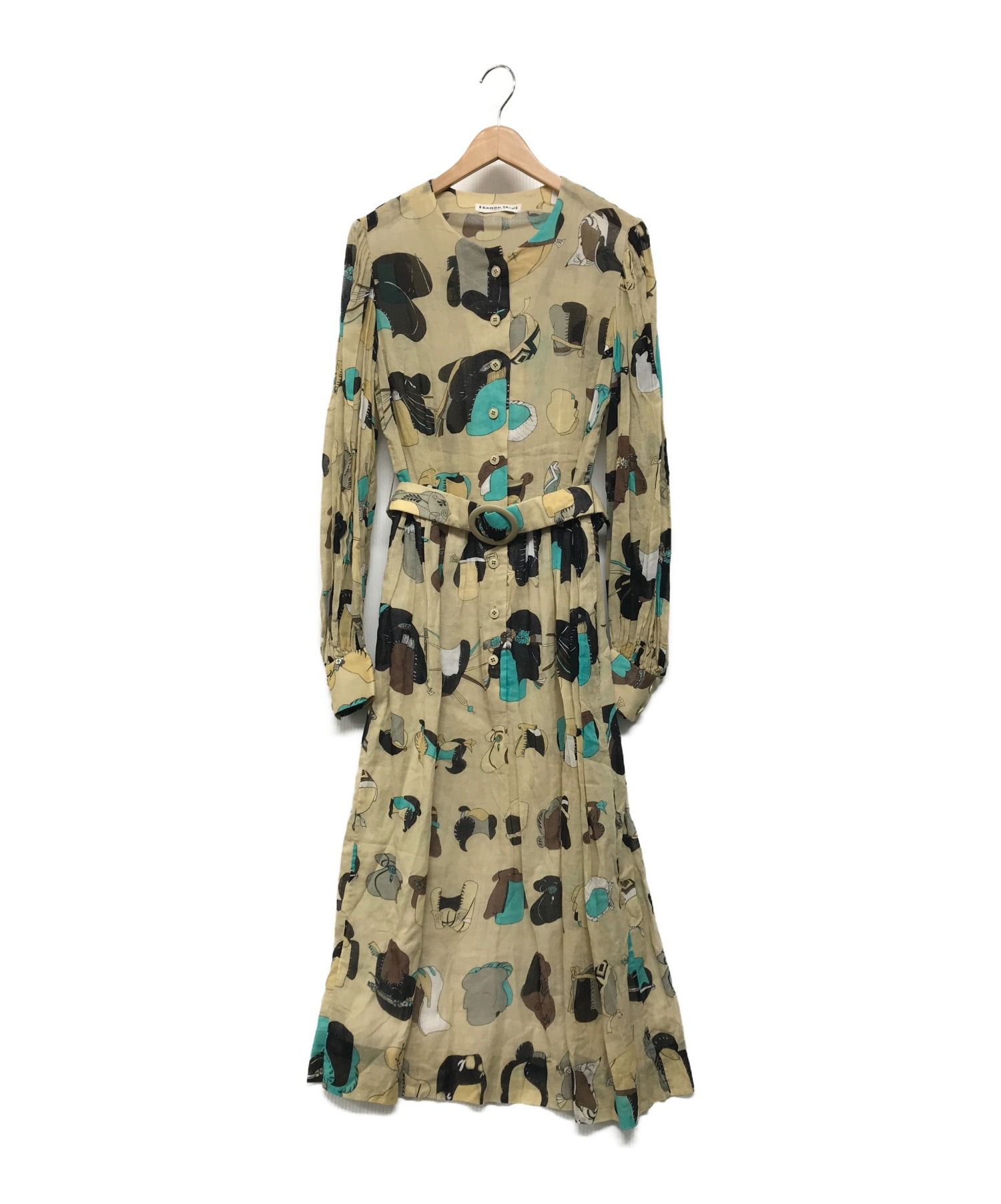 中古 古着通販 Hanae Mori ハナエモリ 古着 江戸カブリモノプリントワンピース ブラウン サイズ 表記なし ブランド 古着通販 トレファク公式 Trefac Fashion