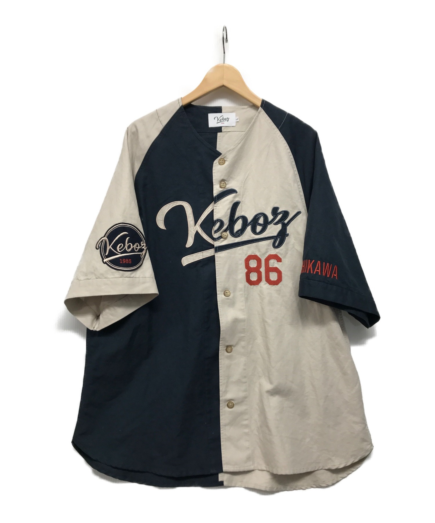 KEBOZ × FREAK'S STORE (ケボズ×フリークスストア) ベースボールシャツ ベージュ×ネイビー サイズ:L 21SS
