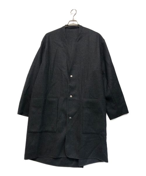 EDIFICE（エディフィス）EDIFICE (エディフィス) ウール スナップノーカラーコート チャコールグレー サイズ:2の古着・服飾アイテム