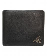 PRADA (プラダ) サフィアーノレザーウォレット 二つ折り メタルロゴ コンパクトウォレット ブラック