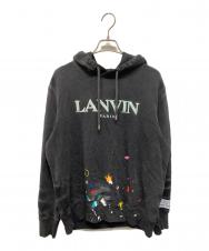 LANVIN (ランバン) GALLERY DEPT (ギャラリー デプト) ロゴ刺繍 ペイント加工 プルオーバースウェットパーカー ブラック サイズ:L