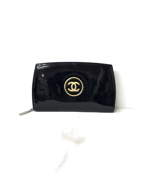 CHANEL（シャネル）CHANEL (シャネル) ココマーク エナメル財布 ブラック メイクアップライン 製造番号 13211884の古着・服飾アイテム