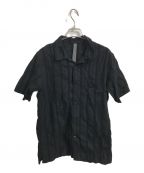 STRUMストラム）の古着「カラミ織り ストライプ 開襟半袖シャツ」｜ブラック