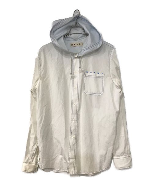 MARNI（マルニ）MARNI (マルニ) コットンポプリンバイカラーフードシャツ ホワイト サイズ:48の古着・服飾アイテム
