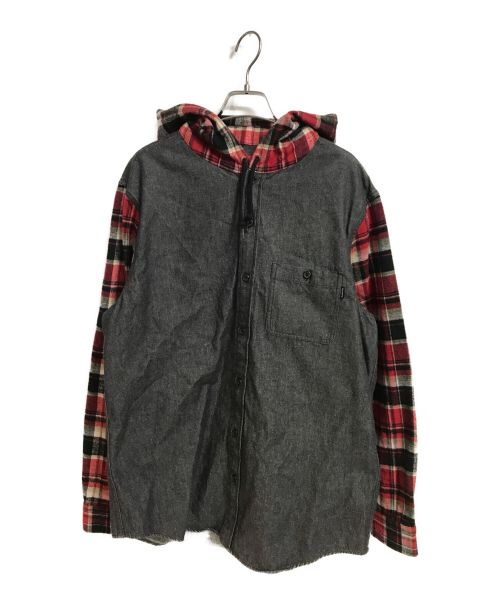 SUPREME（シュプリーム）SUPREME (シュプリーム) Hooded Denim Shirt レッド×ブラック サイズ:Lの古着・服飾アイテム