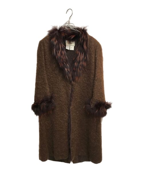 FENDI（フェンディ）FENDI (フェンディ) モヘア混ファーコート ブラウン サイズ:42の古着・服飾アイテム
