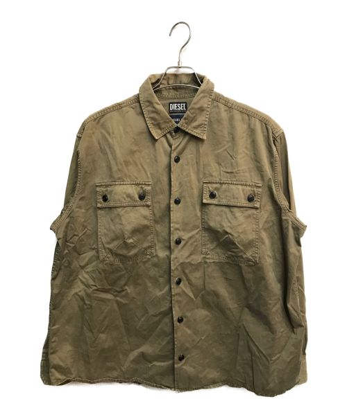 DIESEL（ディーゼル）DIESEL (ディーゼル) S-HOBART ワークシャツ ガーメンドダイ カーキ サイズ:Mの古着・服飾アイテム
