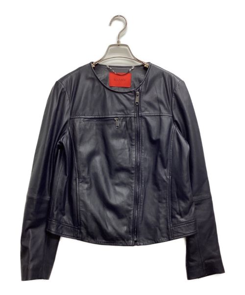 MAX&Co.（マックスアンドコー）MAX&Co. (マックスアンドコー) ノーカラーレザージャケット ネイビー サイズ:E-I-J 42の古着・服飾アイテム