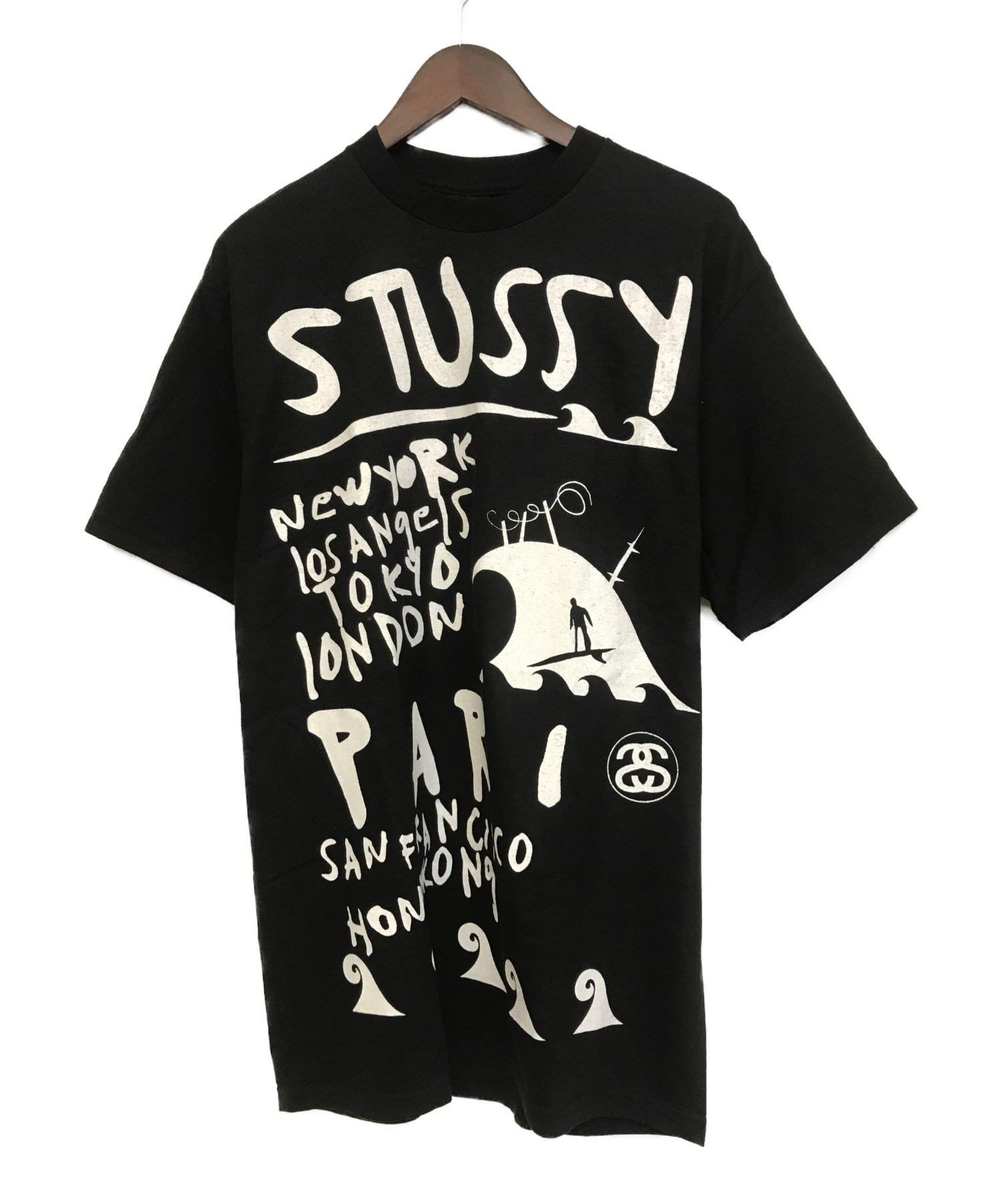 【中古・古着通販】stussy×SKATETHING (ステューシ) SKATETHING ワールドツアーTシャツ ブラック サイズ:L