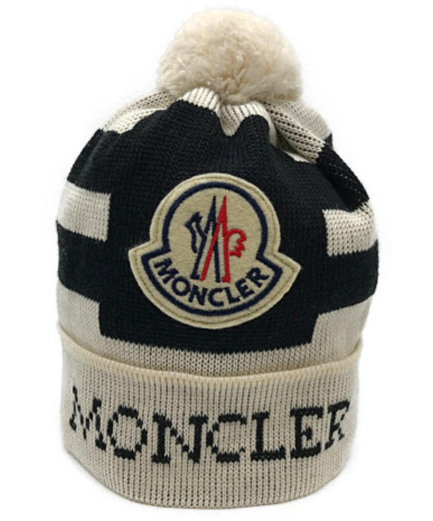 MONCLER (モンクレール) ロゴワッペンニット帽 ホワイト×ブラック 820-091-00283-00 03344 イタリア製