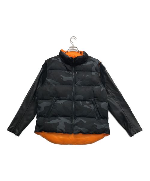 UNDERCOVER（アンダーカバー）UNDERCOVER (アンダーカバー) VALENTINO (ヴァレンティノ) Leather sleeve down jacket ブラック サイズ:2の古着・服飾アイテム