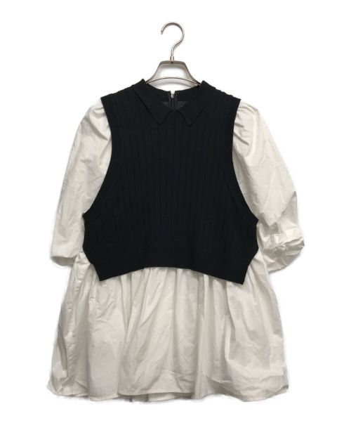 CELFORD（セルフォード）CELFORD (セルフォード) シャツレイヤードニットプルオーバー ブラック×ホワイト サイズ:38の古着・服飾アイテム